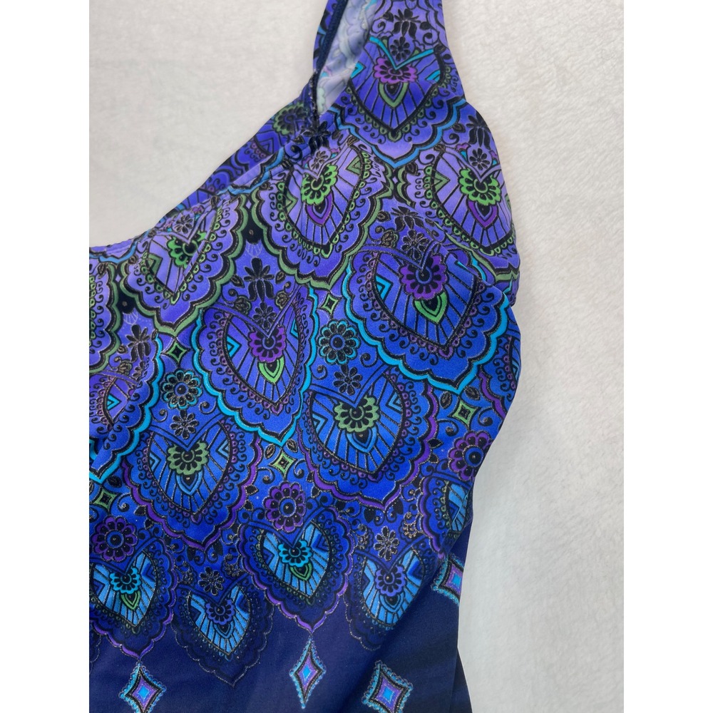 Robby Len Purple Blue Paisley Metallic One Piece Swimsuit 12 Flattering‎ Resort